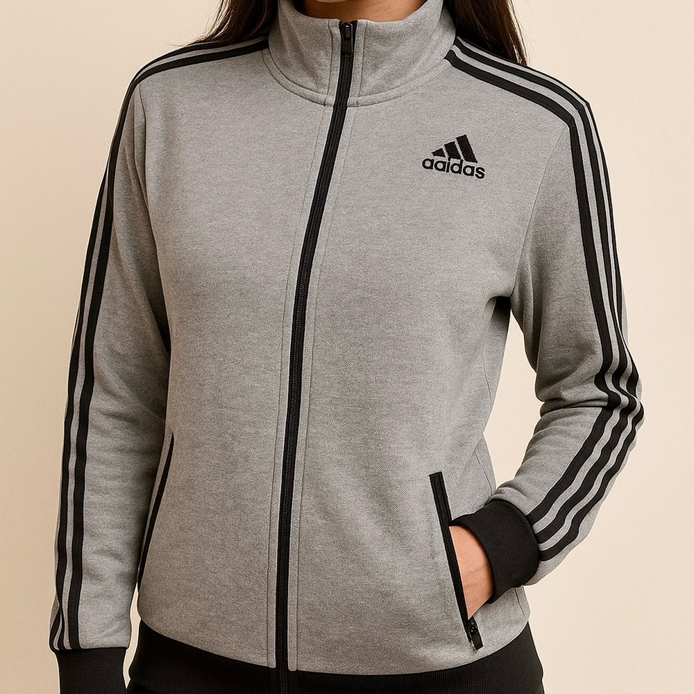 Adidas Ultimate Track Jacket in grey with black stripes